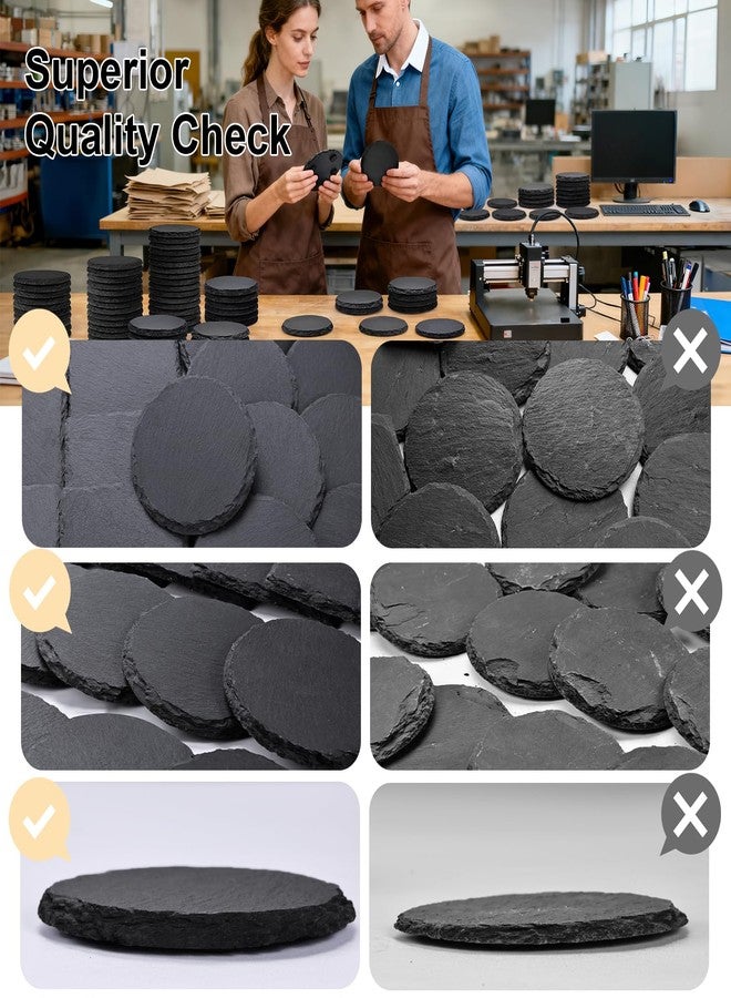 MAPRIAL 36 Pieces Slate Coasters Bulk, 4 Inch Round Rustic Black Stone Drinks Coasters Set with Anti-Scratch Backing for Laser Engraving, Bar, Housewarming Gifts, Home Decor, Halloween Christmas - Image 3